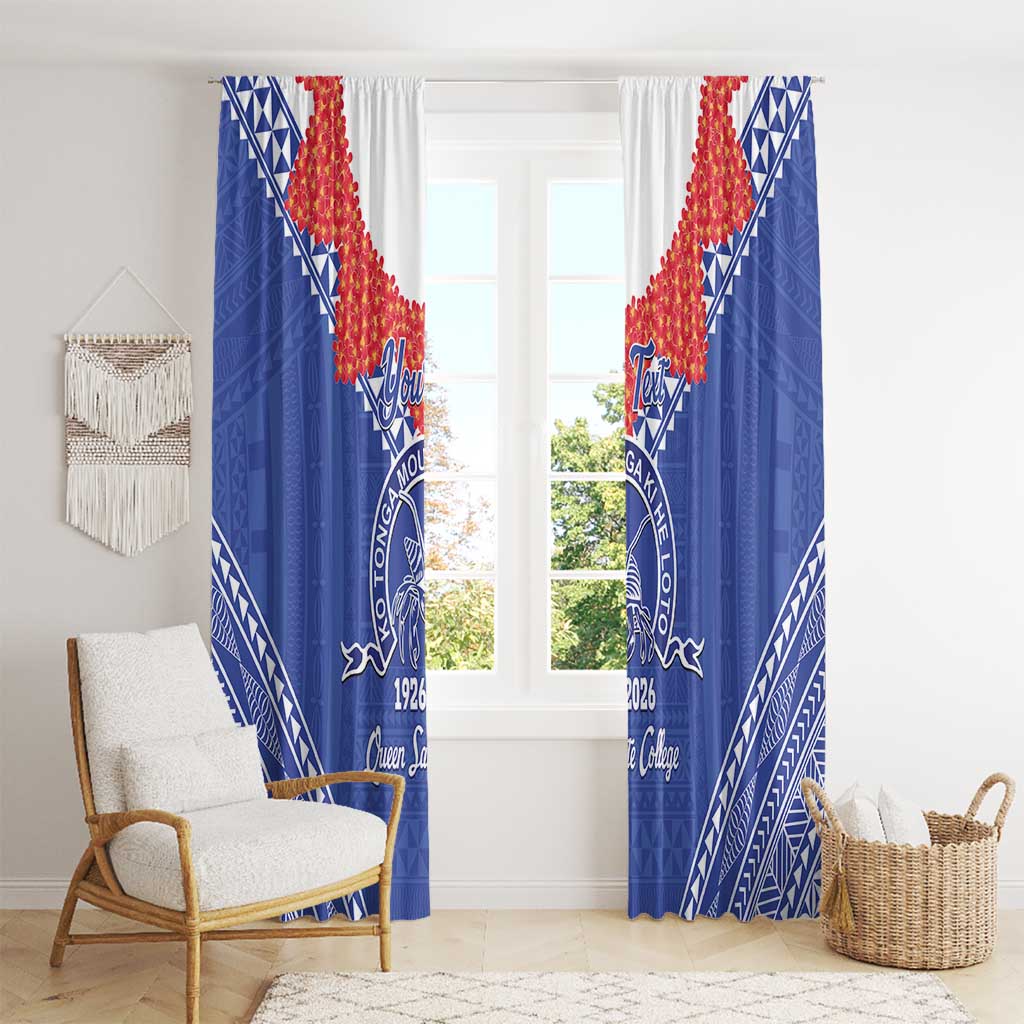 Queen Salote College 100 Years Personalized Window Curtain Tonga QSC Heilala Lei Blue Ngatu Pattern