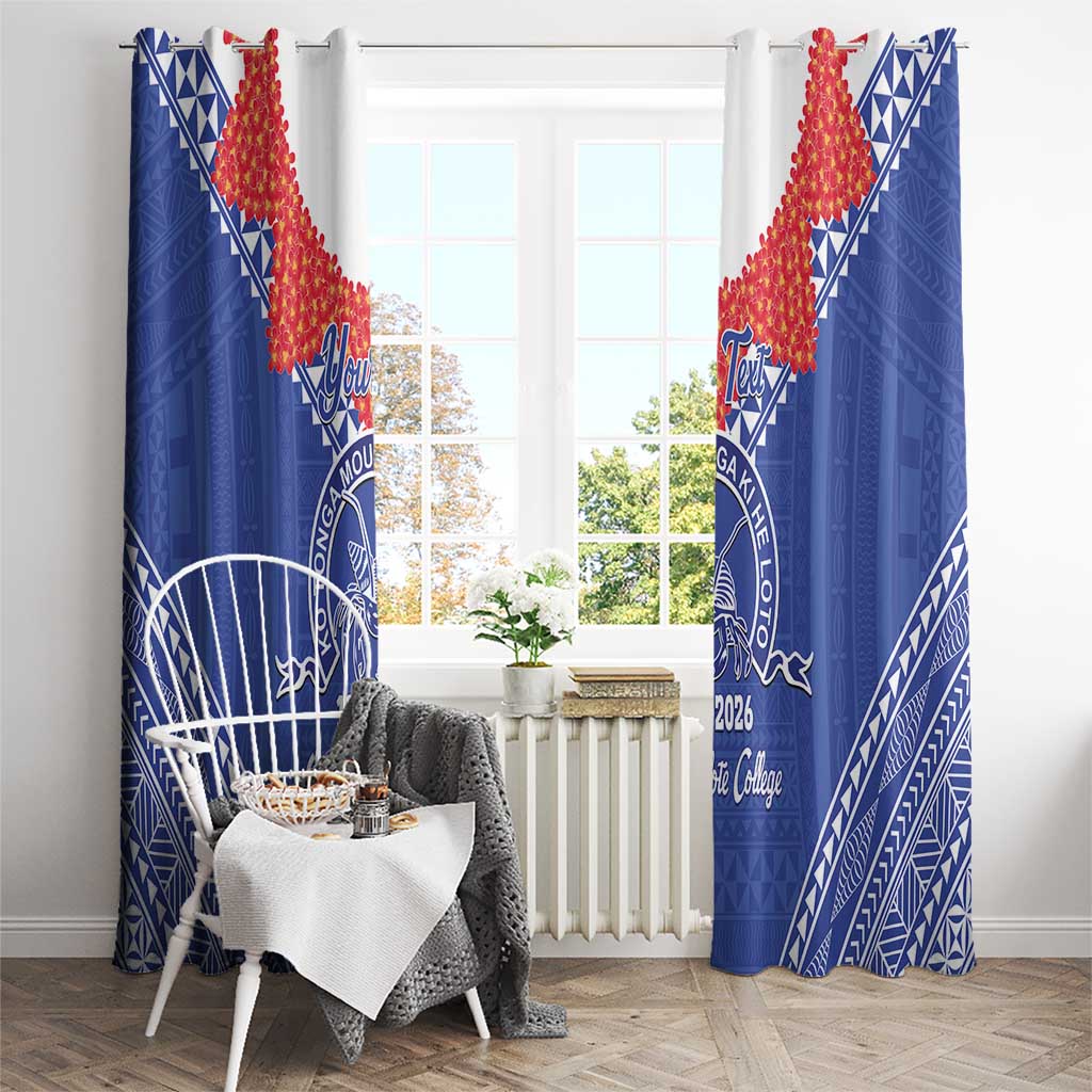 Queen Salote College 100 Years Personalized Window Curtain Tonga QSC Heilala Lei Blue Ngatu Pattern