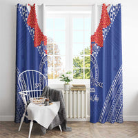 Queen Salote College 100 Years Personalized Window Curtain Tonga QSC Heilala Lei Blue Ngatu Pattern
