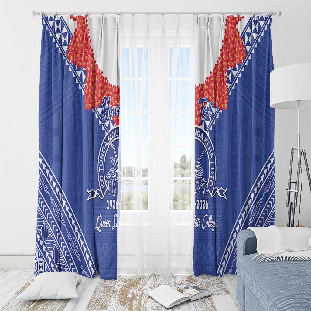 Queen Salote College 100 Years Personalized Window Curtain Tonga QSC Heilala Lei Blue Ngatu Pattern