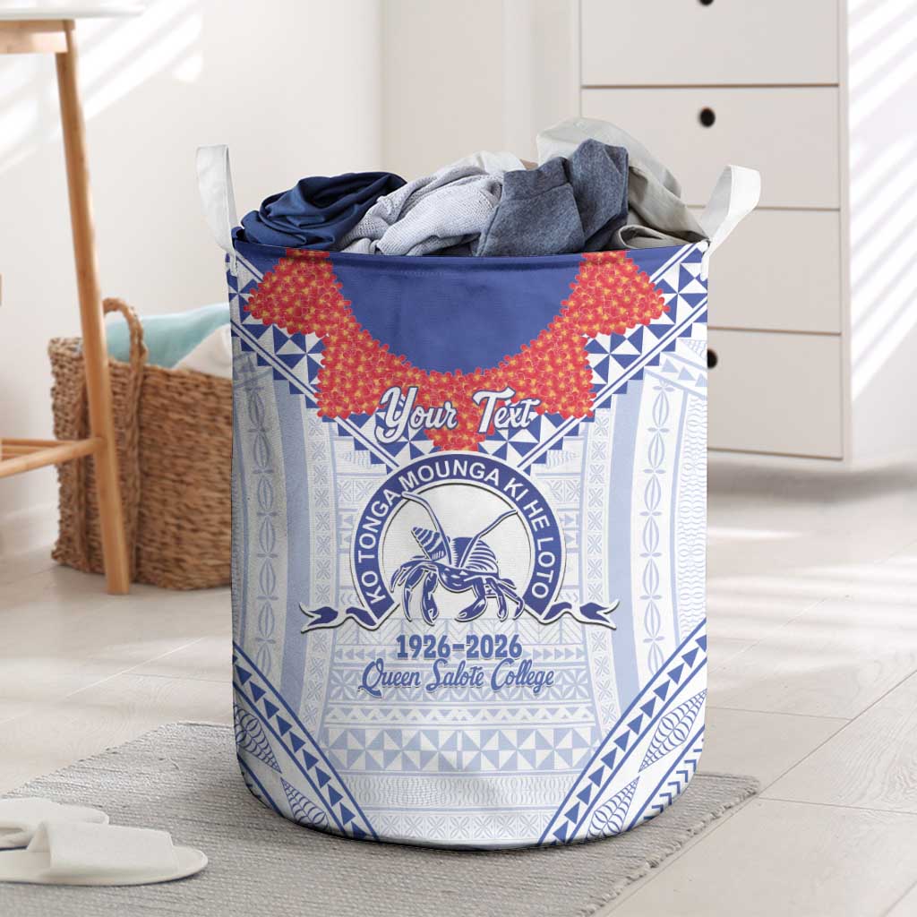 Queen Salote College 100 Years Personalized Laundry Basket Tonga QSC Heilala Lei White Ngatu Pattern