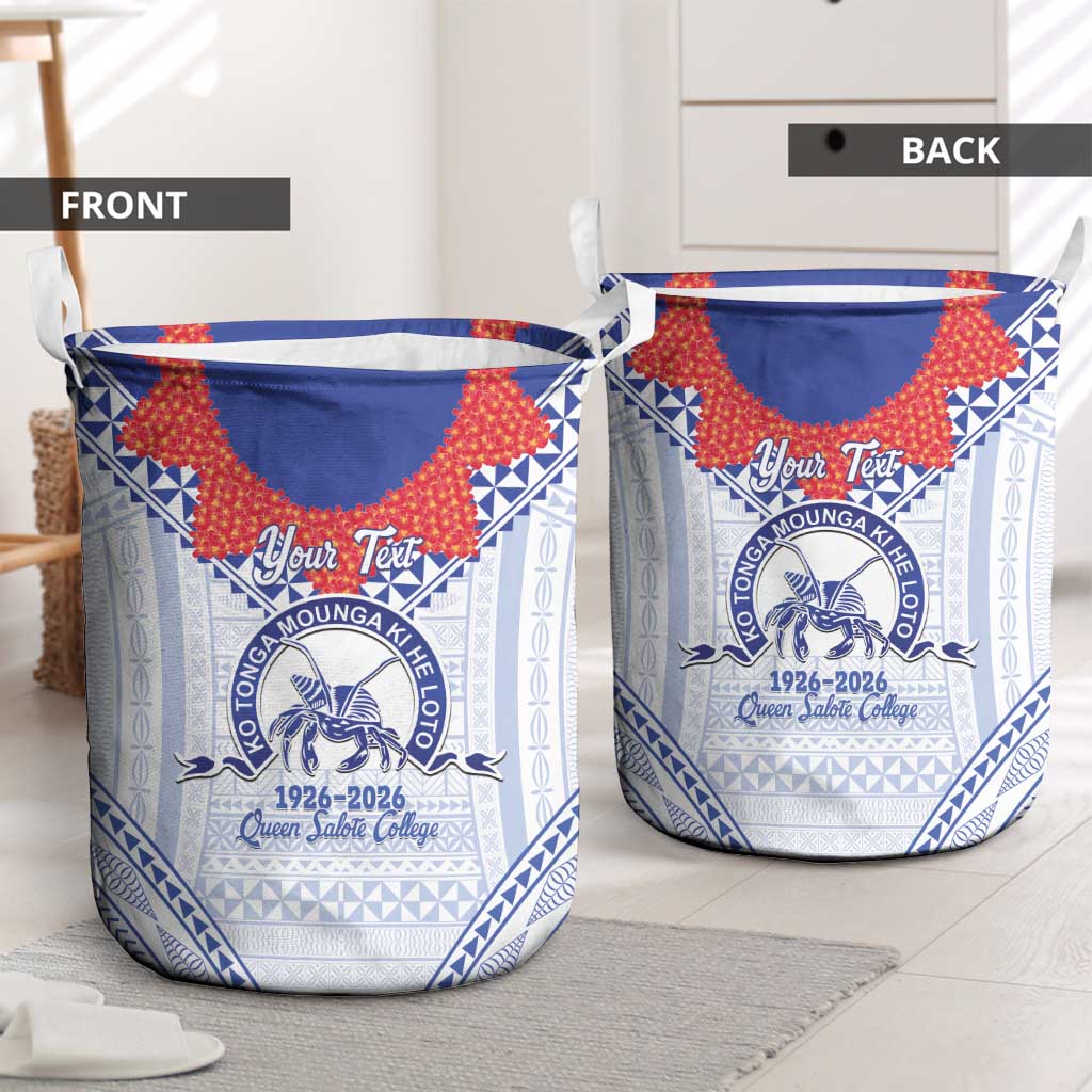 Queen Salote College 100 Years Personalized Laundry Basket Tonga QSC Heilala Lei White Ngatu Pattern