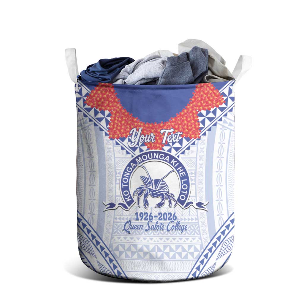 Queen Salote College 100 Years Personalized Laundry Basket Tonga QSC Heilala Lei White Ngatu Pattern