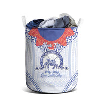 Queen Salote College 100 Years Personalized Laundry Basket Tonga QSC Heilala Lei White Ngatu Pattern