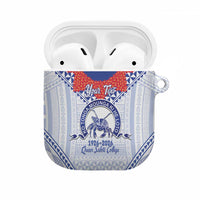 Queen Salote College 100 Years Personalized AirPods Case Tonga QSC Heilala Lei White Ngatu Pattern LT14 White - Polynesian Pride
