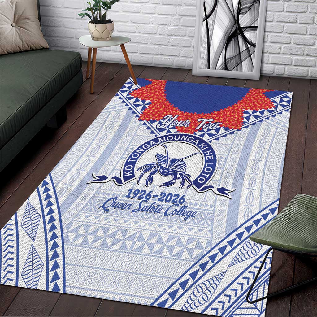 Queen Salote College 100 Years Personalized Area Rug Tonga QSC Heilala Lei White Ngatu Pattern