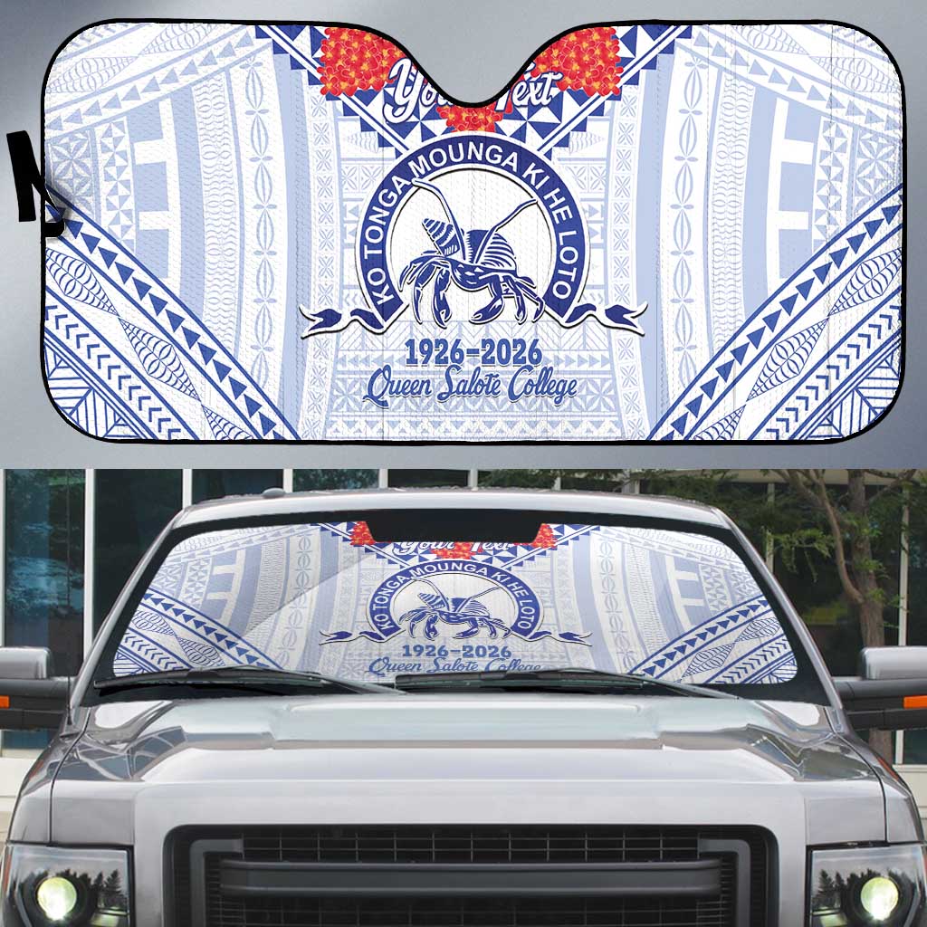 Queen Salote College 100 Years Personalized Auto Sun Shade Tonga QSC Heilala Lei White Ngatu Pattern