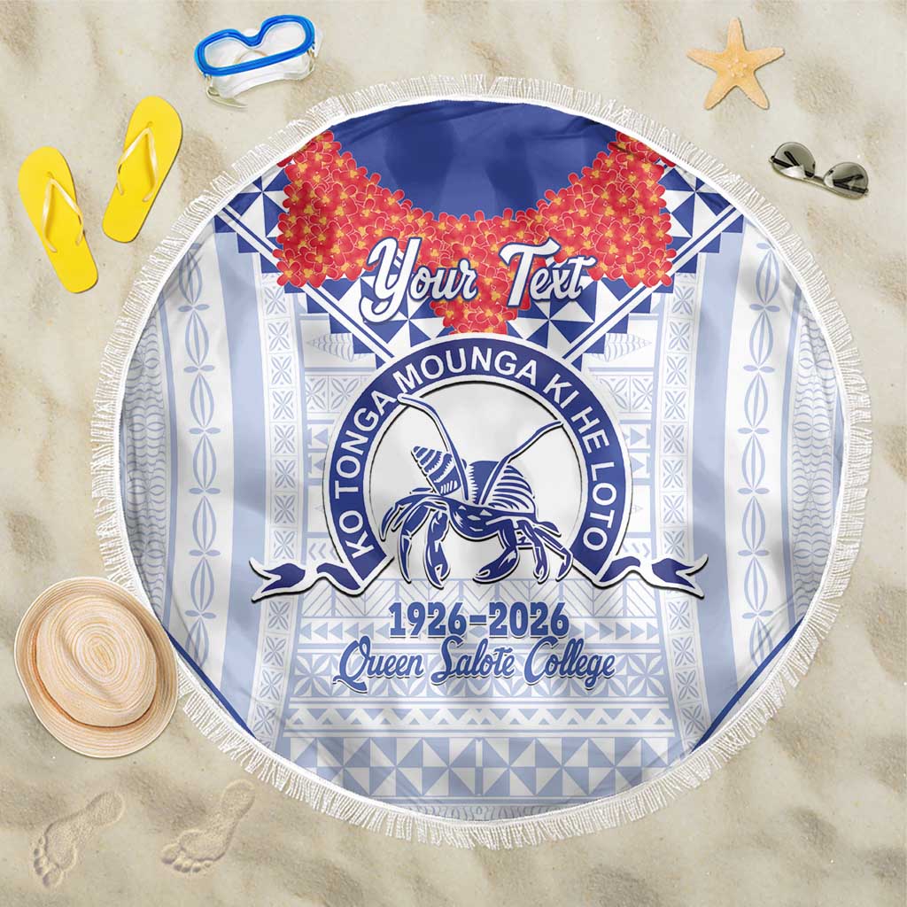 Queen Salote College 100 Years Personalized Beach Blanket Tonga QSC Heilala Lei White Ngatu Pattern