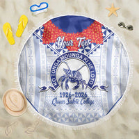 Queen Salote College 100 Years Personalized Beach Blanket Tonga QSC Heilala Lei White Ngatu Pattern