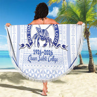 Queen Salote College 100 Years Personalized Beach Blanket Tonga QSC Heilala Lei White Ngatu Pattern