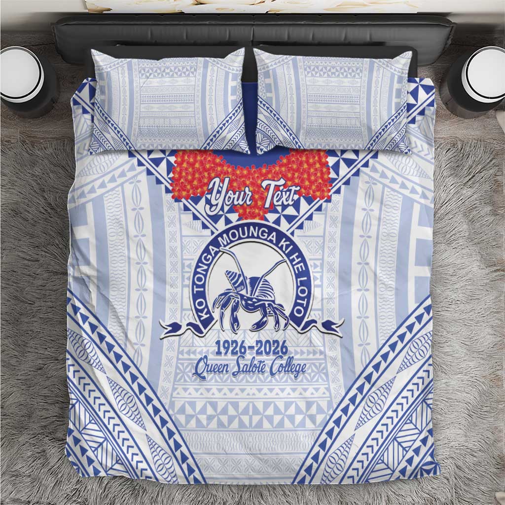 Queen Salote College 100 Years Personalized Bedding Set Tonga QSC Heilala Lei White Ngatu Pattern