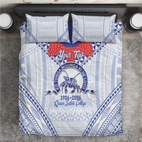 Queen Salote College 100 Years Personalized Bedding Set Tonga QSC Heilala Lei White Ngatu Pattern