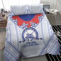 Queen Salote College 100 Years Personalized Bedding Set Tonga QSC Heilala Lei White Ngatu Pattern