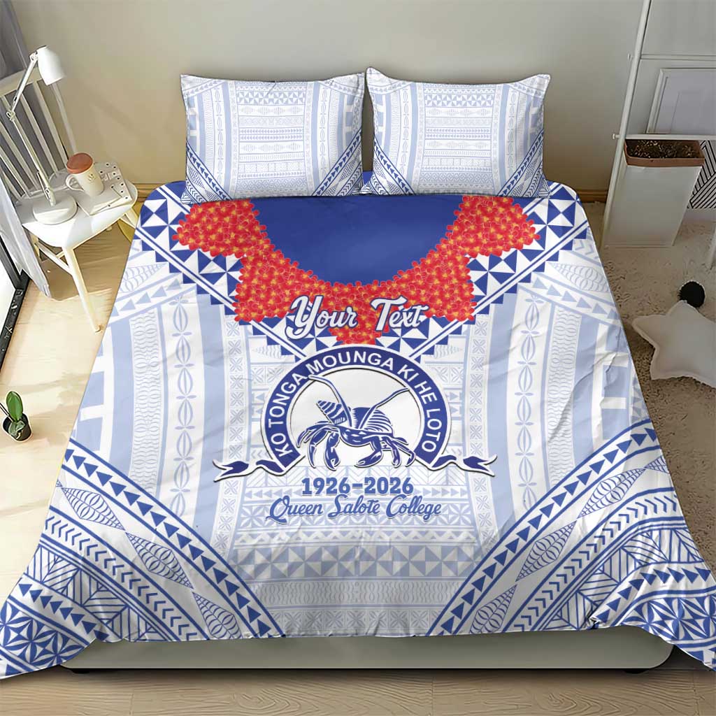 Queen Salote College 100 Years Personalized Bedding Set Tonga QSC Heilala Lei White Ngatu Pattern
