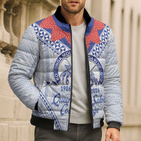 Queen Salote College 100 Years Personalized Bomber Puffer Jacket Tonga QSC Heilala Lei White Ngatu Pattern