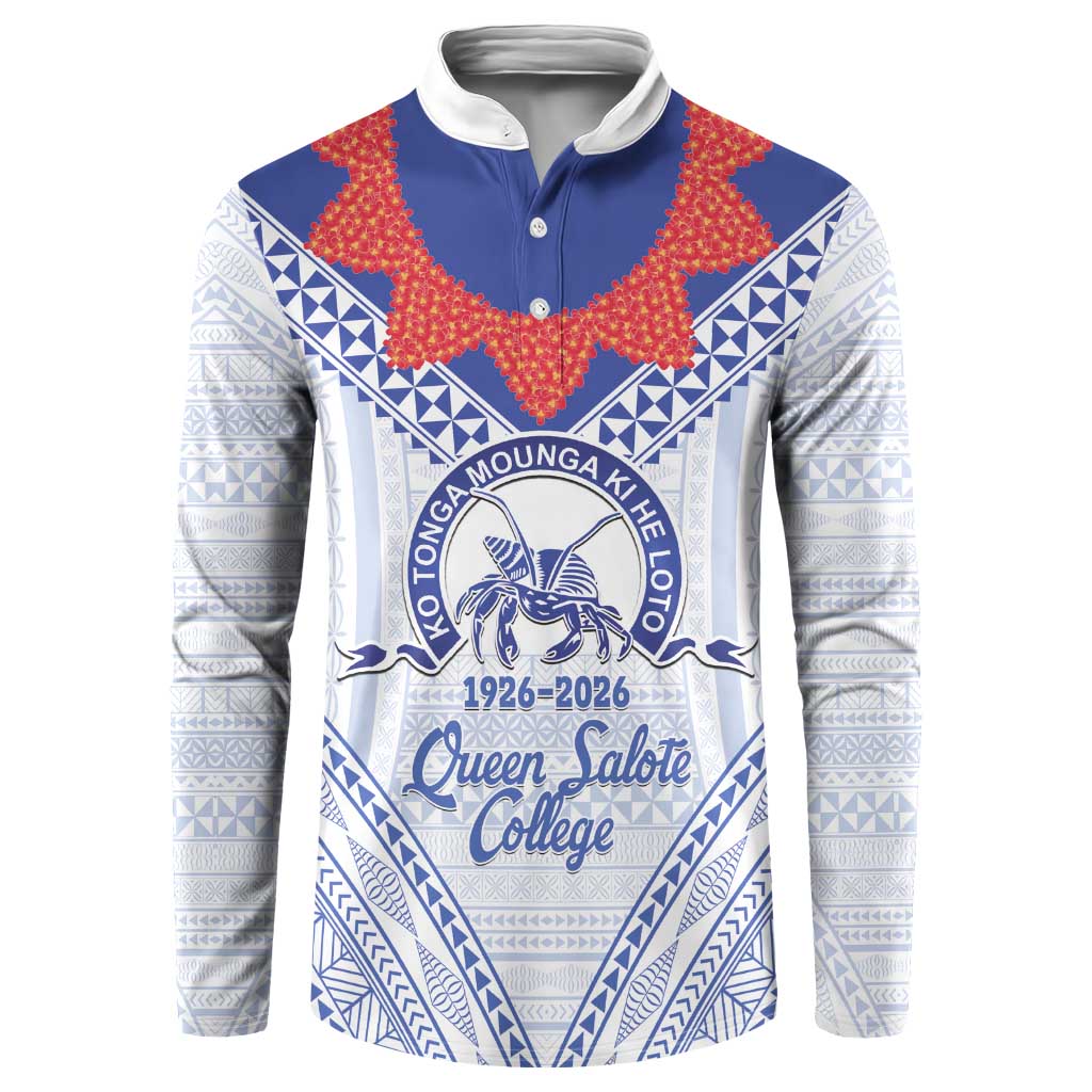Queen Salote College 100 Years Personalized Button Sweatshirt Tonga QSC Heilala Lei White Ngatu Pattern