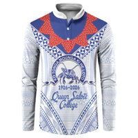 Queen Salote College 100 Years Personalized Button Sweatshirt Tonga QSC Heilala Lei White Ngatu Pattern