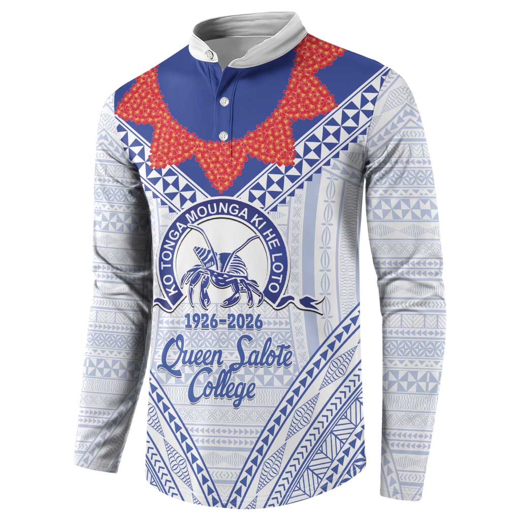 Queen Salote College 100 Years Personalized Button Sweatshirt Tonga QSC Heilala Lei White Ngatu Pattern