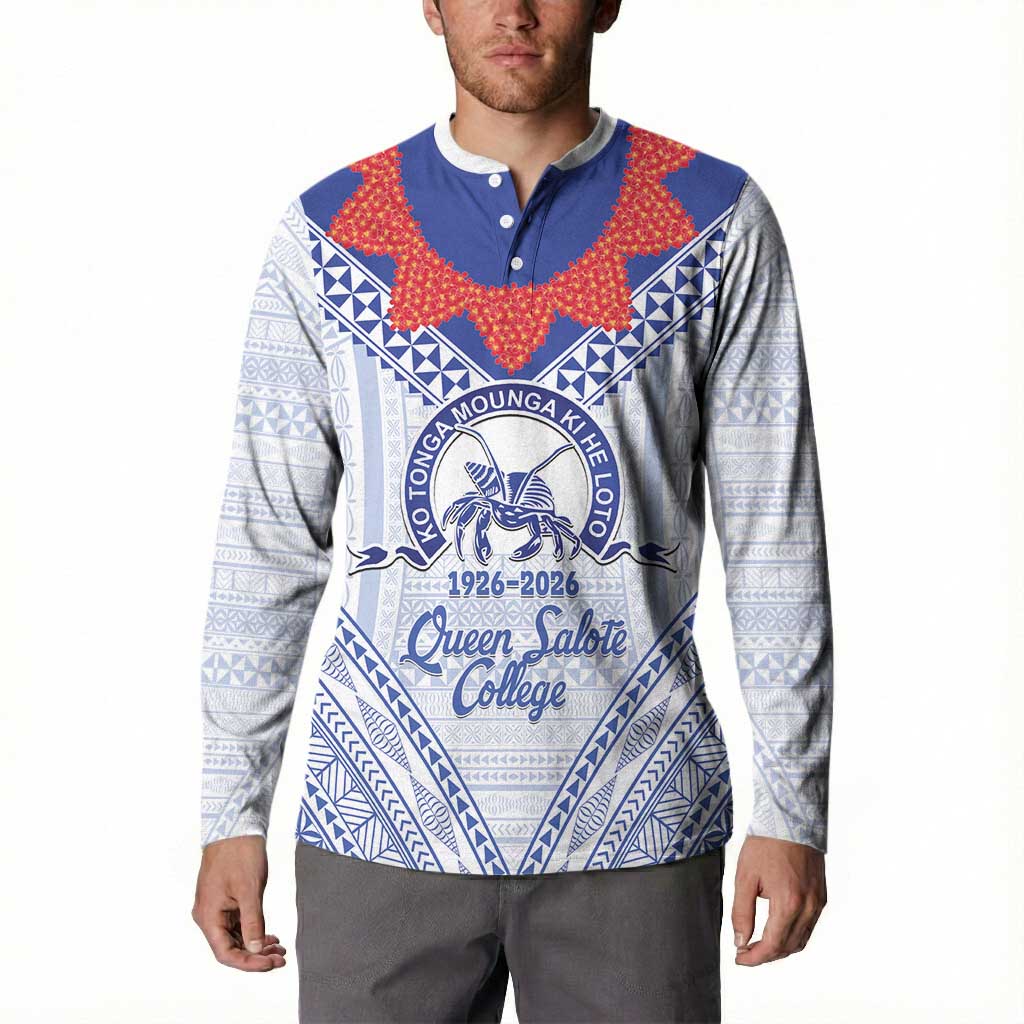 Queen Salote College 100 Years Personalized Button Sweatshirt Tonga QSC Heilala Lei White Ngatu Pattern