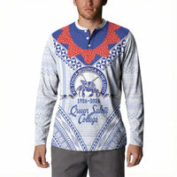 Queen Salote College 100 Years Personalized Button Sweatshirt Tonga QSC Heilala Lei White Ngatu Pattern