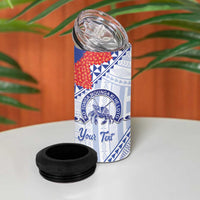 Queen Salote College 100 Years Personalized 4 in 1 Can Cooler Tumbler Tonga QSC Heilala Lei White Ngatu Pattern