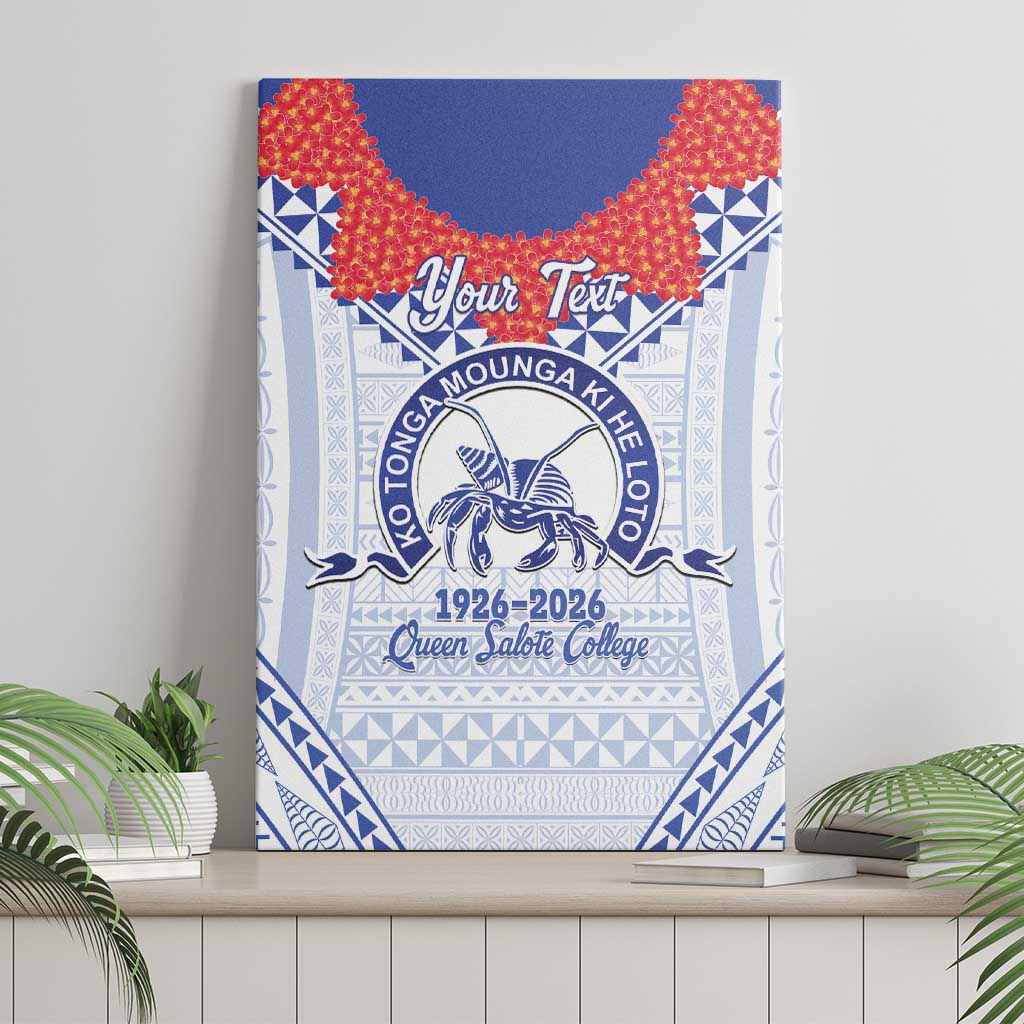 Queen Salote College 100 Years Personalized Canvas Wall Art Tonga QSC Heilala Lei White Ngatu Pattern