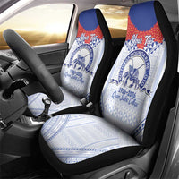 Queen Salote College 100 Years Personalized Car Seat Cover Tonga QSC Heilala Lei White Ngatu Pattern