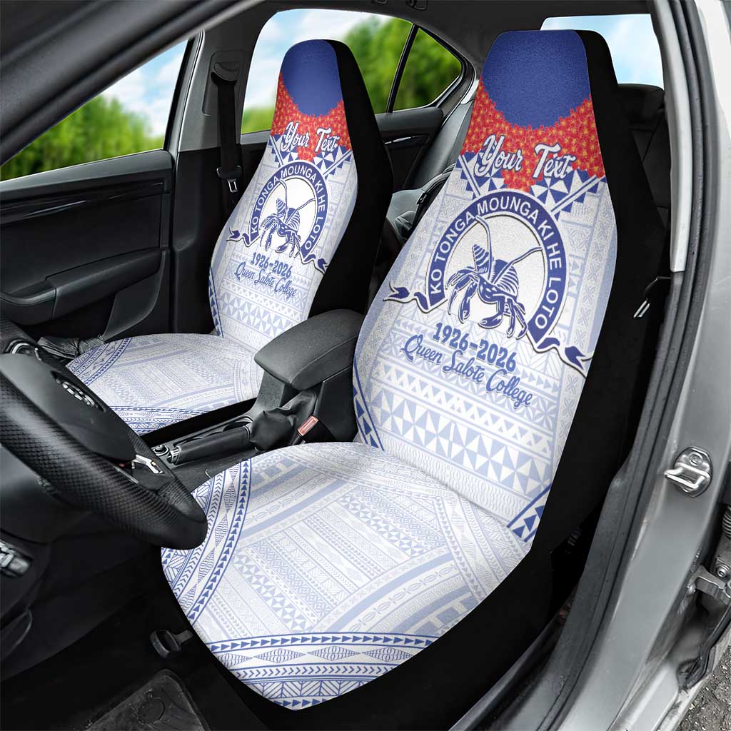 Queen Salote College 100 Years Personalized Car Seat Cover Tonga QSC Heilala Lei White Ngatu Pattern