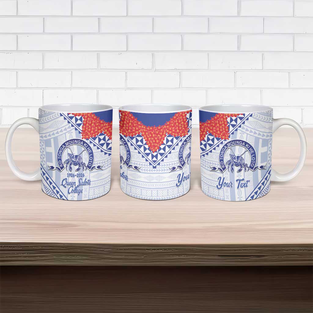 Queen Salote College 100 Years Personalized Ceramic Mug Tonga QSC Heilala Lei White Ngatu Pattern