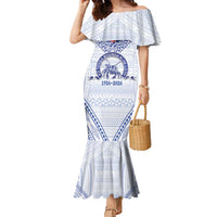 Queen Salote College 100 Years Personalized Family Matching Mermaid Dress and Hawaiian Shirt Tonga QSC Heilala Lei White Ngatu Pattern