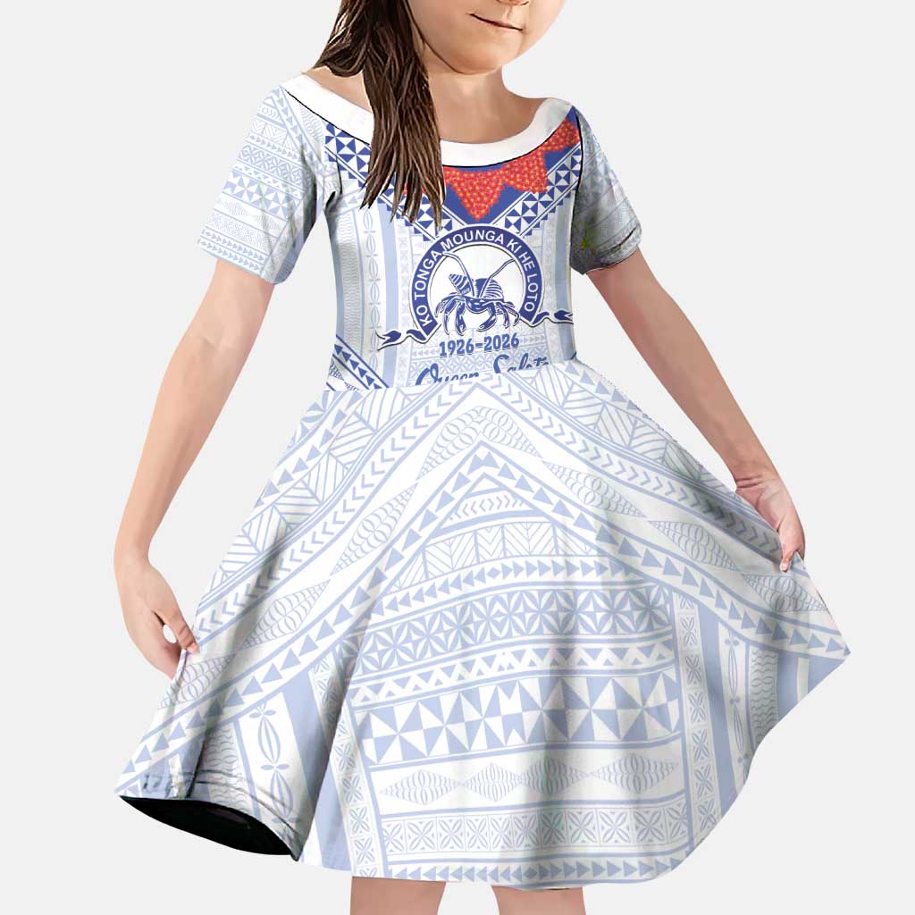 Queen Salote College 100 Years Personalized Family Matching Off The Shoulder Long Sleeve Dress and Hawaiian Shirt Tonga QSC Heilala Lei White Ngatu Pattern