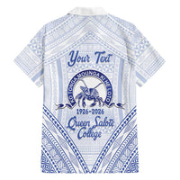 Queen Salote College 100 Years Personalized Hawaiian Shirt Tonga QSC Heilala Lei White Ngatu Pattern