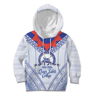 Queen Salote College 100 Years Personalized Kid Hoodie Tonga QSC Heilala Lei White Ngatu Pattern