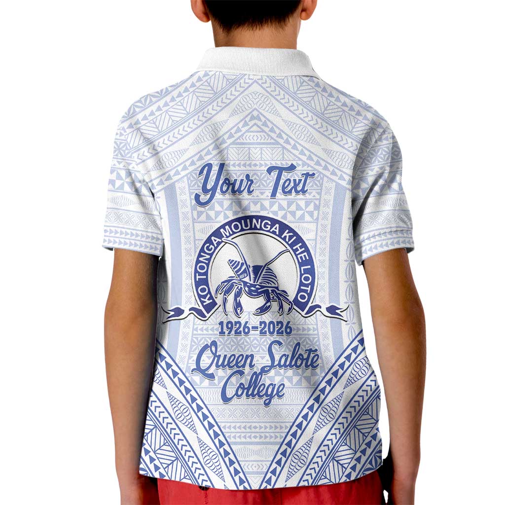 Queen Salote College 100 Years Personalized Kid Polo Shirt Tonga QSC Heilala Lei White Ngatu Pattern