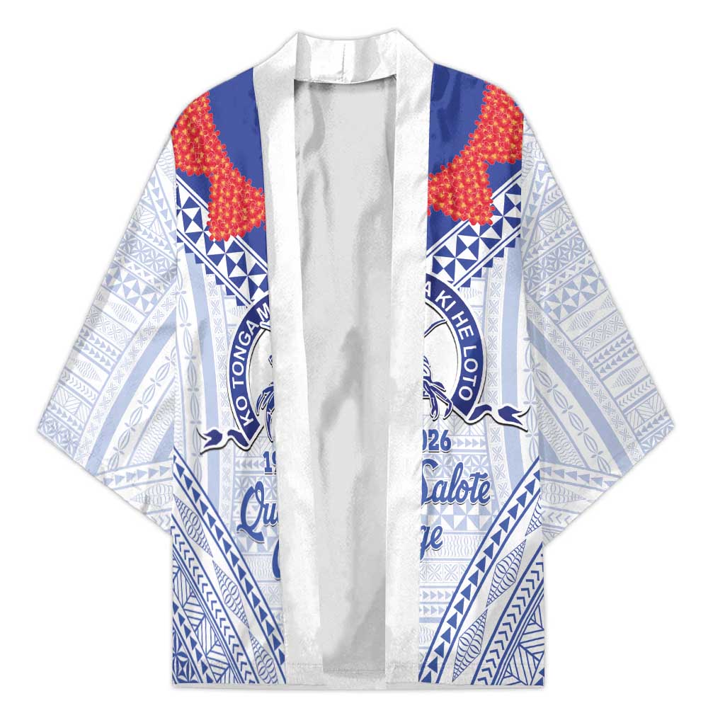 Queen Salote College 100 Years Personalized Kimono Tonga QSC Heilala Lei White Ngatu Pattern