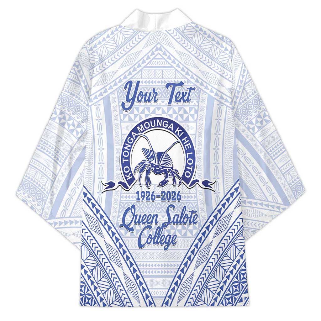 Queen Salote College 100 Years Personalized Kimono Tonga QSC Heilala Lei White Ngatu Pattern