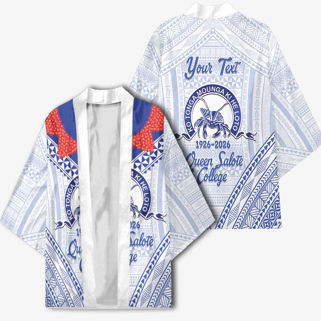 Queen Salote College 100 Years Personalized Kimono Tonga QSC Heilala Lei White Ngatu Pattern