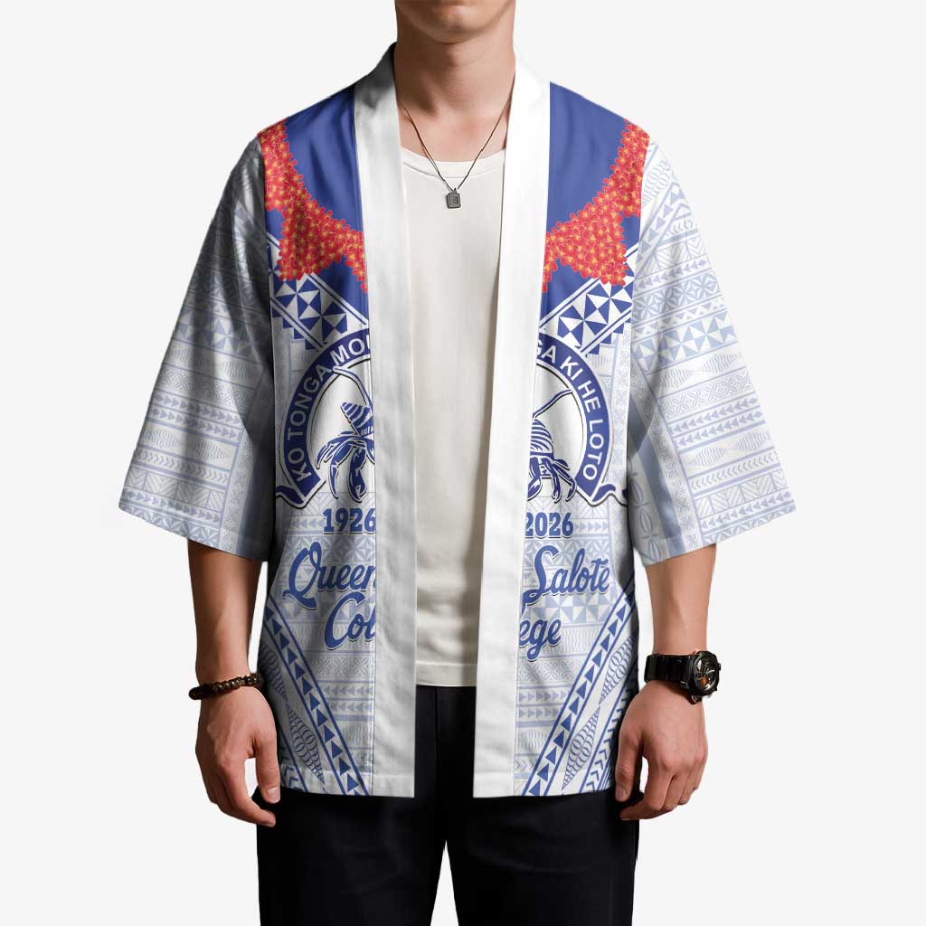 Queen Salote College 100 Years Personalized Kimono Tonga QSC Heilala Lei White Ngatu Pattern