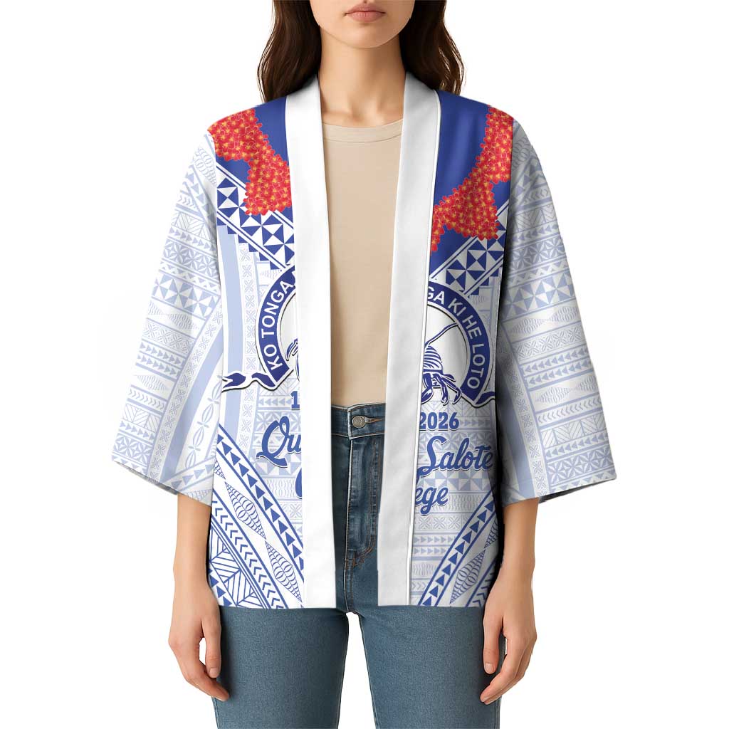 Queen Salote College 100 Years Personalized Kimono Tonga QSC Heilala Lei White Ngatu Pattern