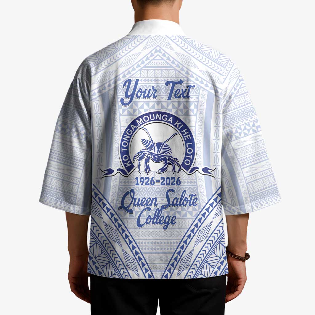 Queen Salote College 100 Years Personalized Kimono Tonga QSC Heilala Lei White Ngatu Pattern