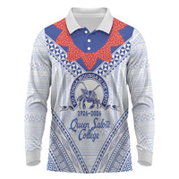Queen Salote College 100 Years Personalized Long Sleeve Polo Shirt Tonga QSC Heilala Lei White Ngatu Pattern