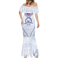 Queen Salote College 100 Years Personalized Mermaid Dress Tonga QSC Heilala Lei White Ngatu Pattern LT14 - Polynesian Pride