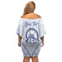 Queen Salote College 100 Years Personalized Off Shoulder Short Dress Tonga QSC Heilala Lei White Ngatu Pattern