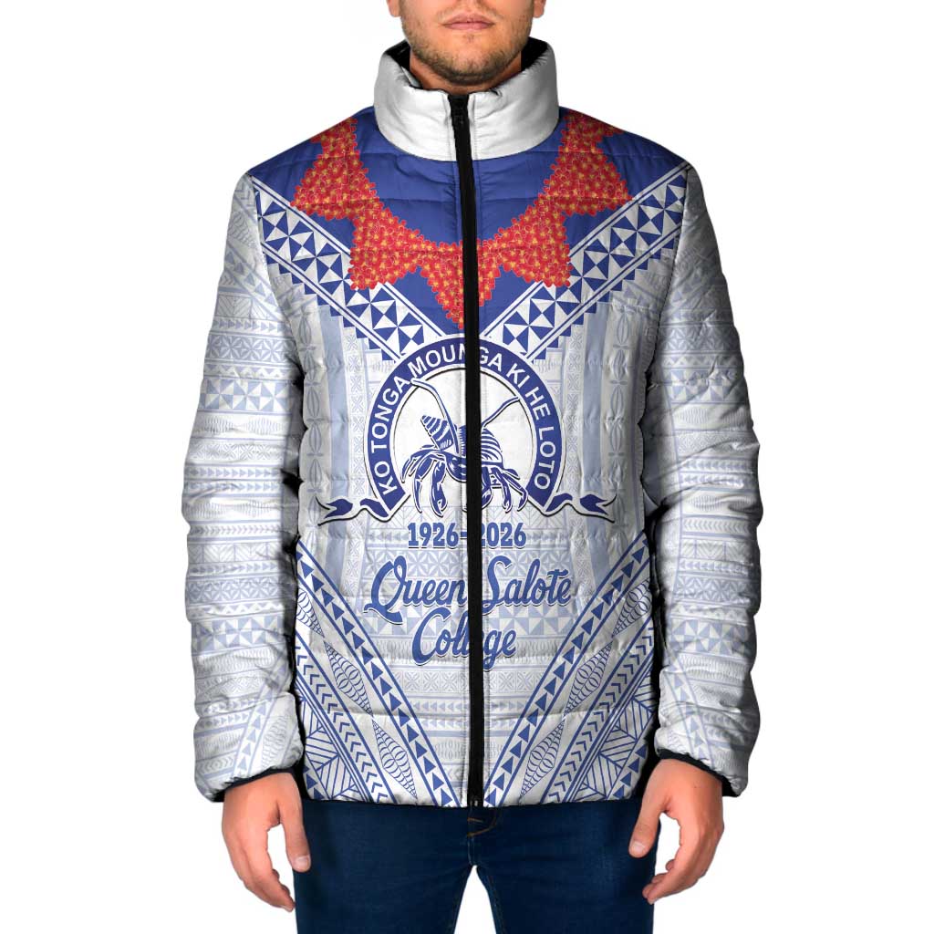 Queen Salote College 100 Years Personalized Padded Jacket Tonga QSC Heilala Lei White Ngatu Pattern