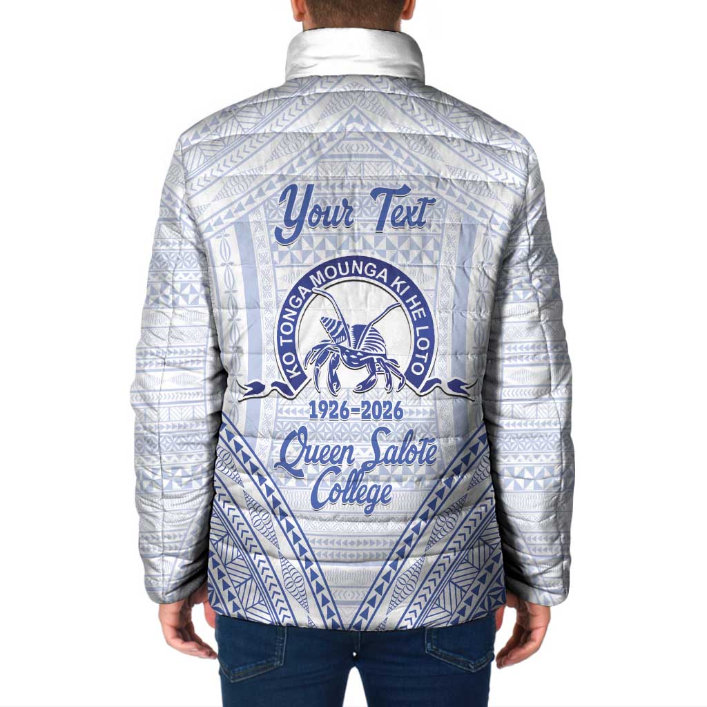 Queen Salote College 100 Years Personalized Padded Jacket Tonga QSC Heilala Lei White Ngatu Pattern
