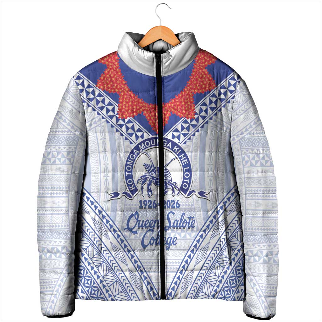 Queen Salote College 100 Years Personalized Padded Jacket Tonga QSC Heilala Lei White Ngatu Pattern