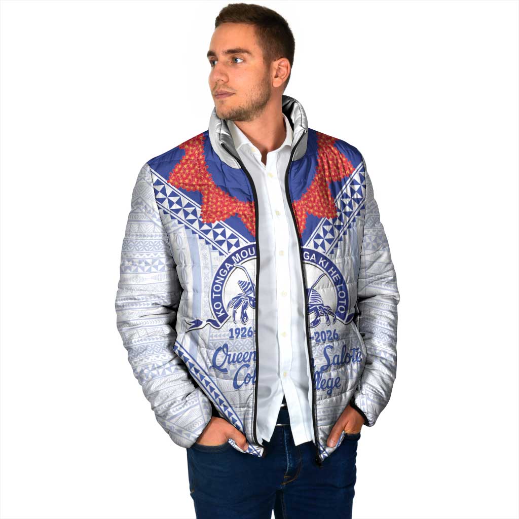 Queen Salote College 100 Years Personalized Padded Jacket Tonga QSC Heilala Lei White Ngatu Pattern