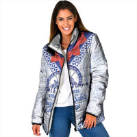 Queen Salote College 100 Years Personalized Padded Jacket Tonga QSC Heilala Lei White Ngatu Pattern