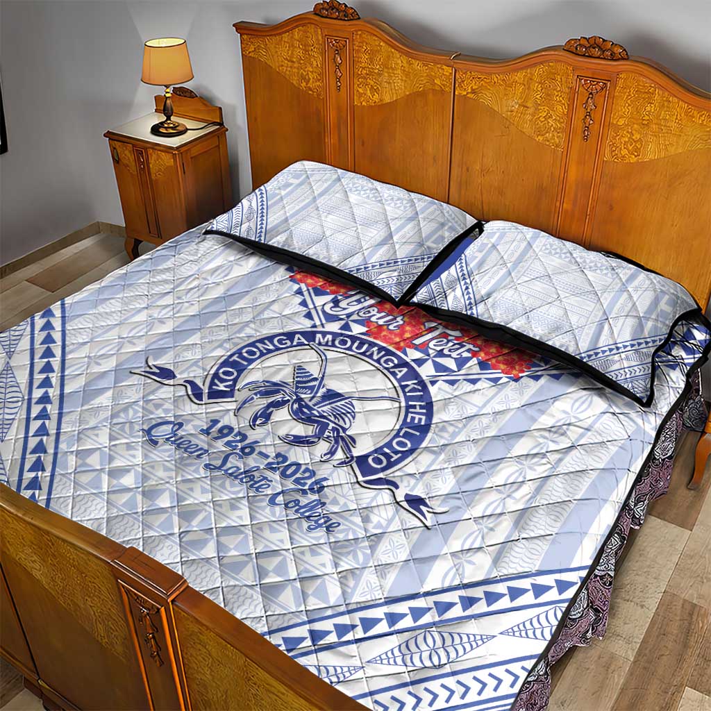 Queen Salote College 100 Years Personalized Quilt Bed Set Tonga QSC Heilala Lei White Ngatu Pattern