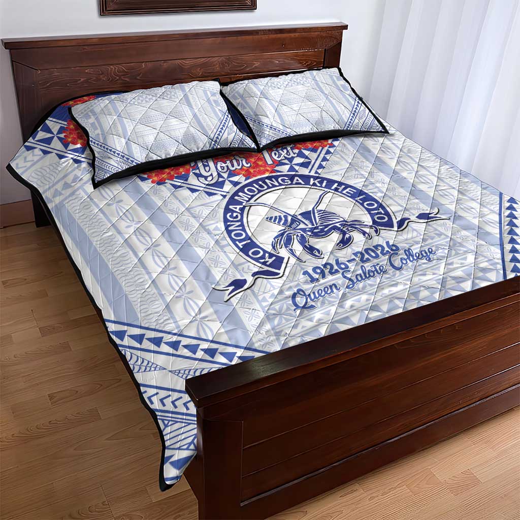Queen Salote College 100 Years Personalized Quilt Bed Set Tonga QSC Heilala Lei White Ngatu Pattern